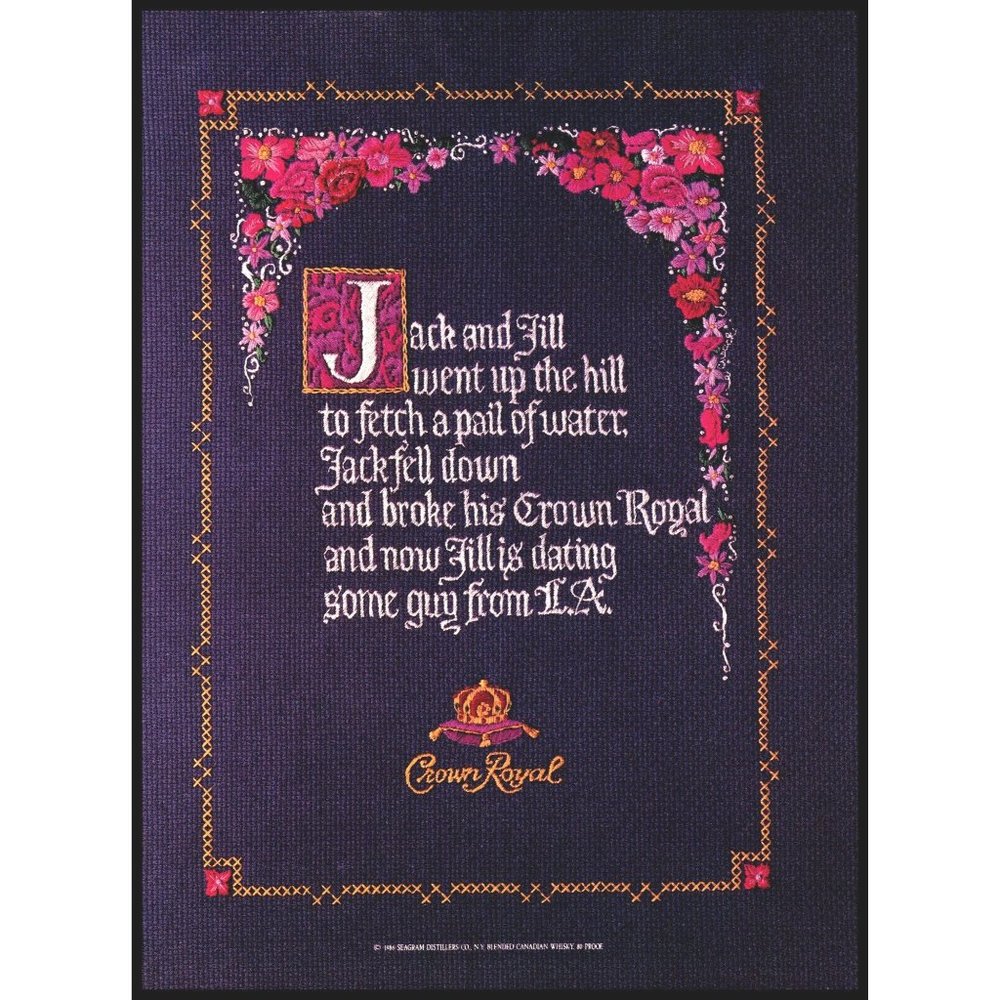 1987 Crown Royal Canadian Whiskey Vintage Print Ad Needlepoint Wall Art Photo